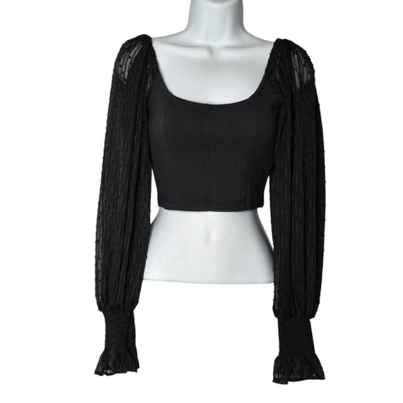 Urban Outfitters Black Cynthia Clip Dot Long Sleeve Crop Top Women's Small - Picture 1 of 8